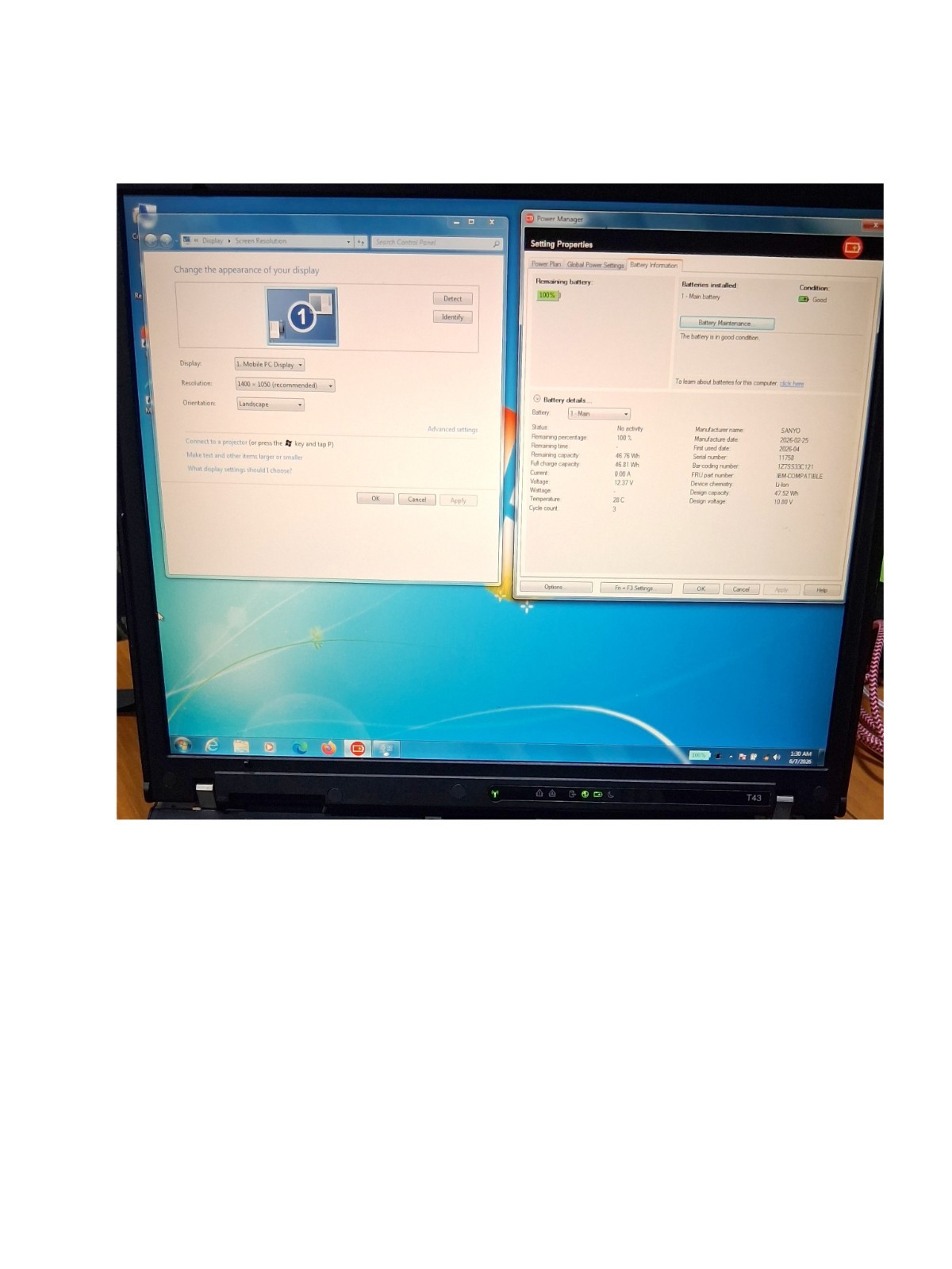 T43 IBM Thinkpad Laptop , Very Clean, 100% Tested. ATI Graphics, 15-in SXGA