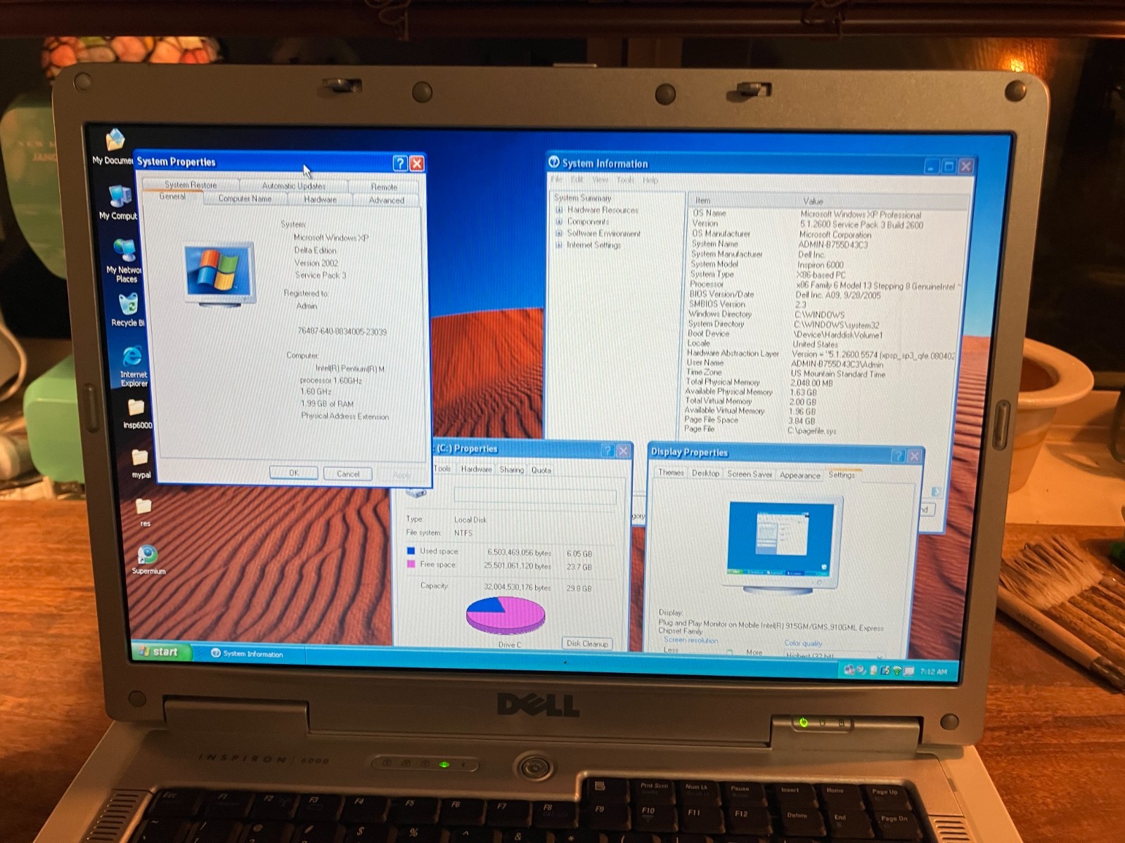 Dell Inspiron 6000 Vintage Laptop Pentium M 1.6GHz 2GB RAM 32GB SSD Wifi Win XP