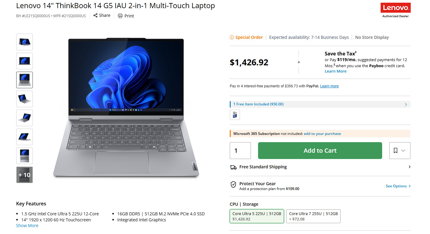 Lenovo ThinkBook 14 2-in-1 G5 IAU Luna_Grey 512GB SSD Ram 16GB Intel Core U5 225