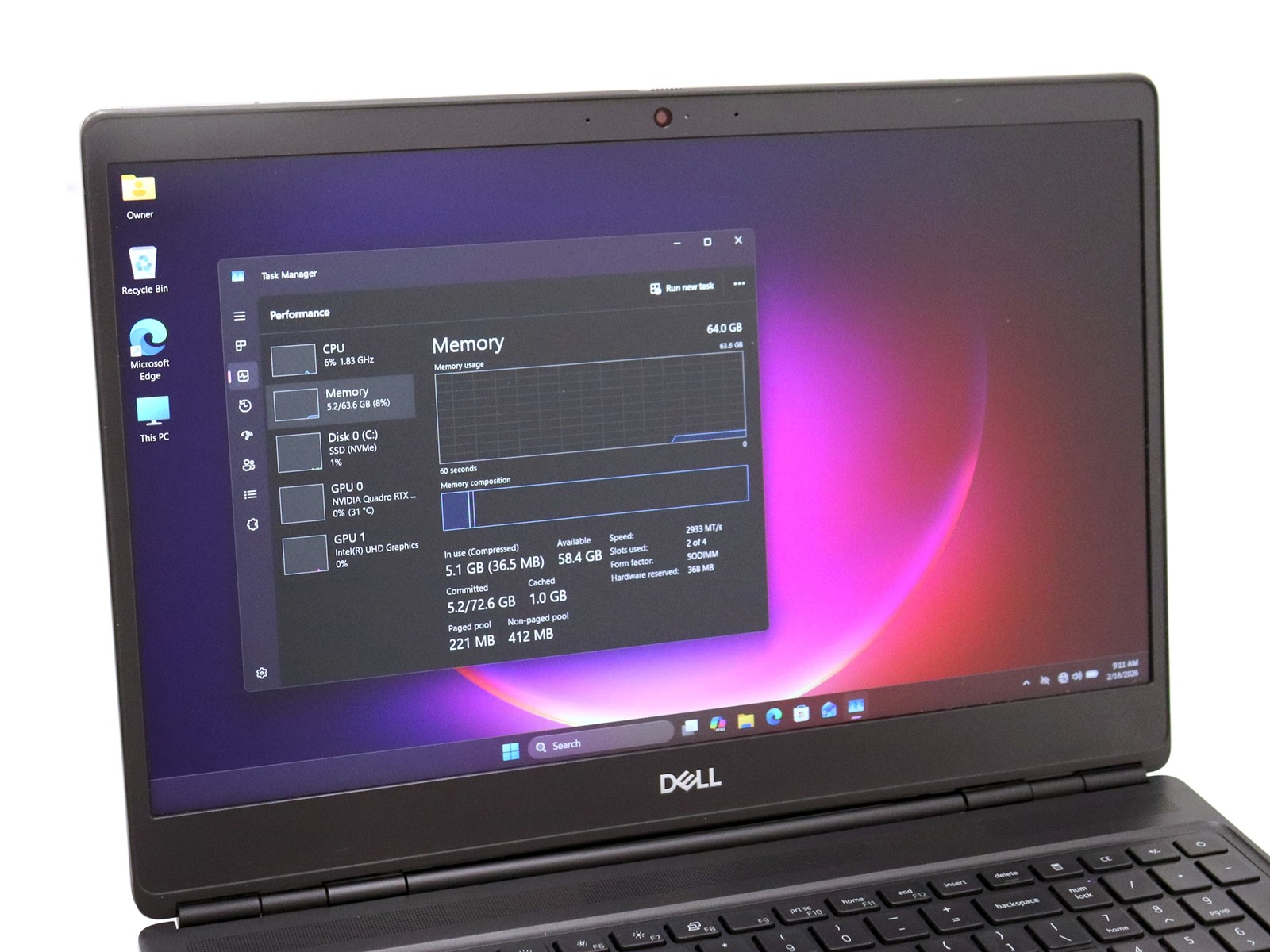 Dell Precision 7550 15.6″ Core i9-10885H 64GB 1TB NVMe W11P Quadro RTX 5000 READ