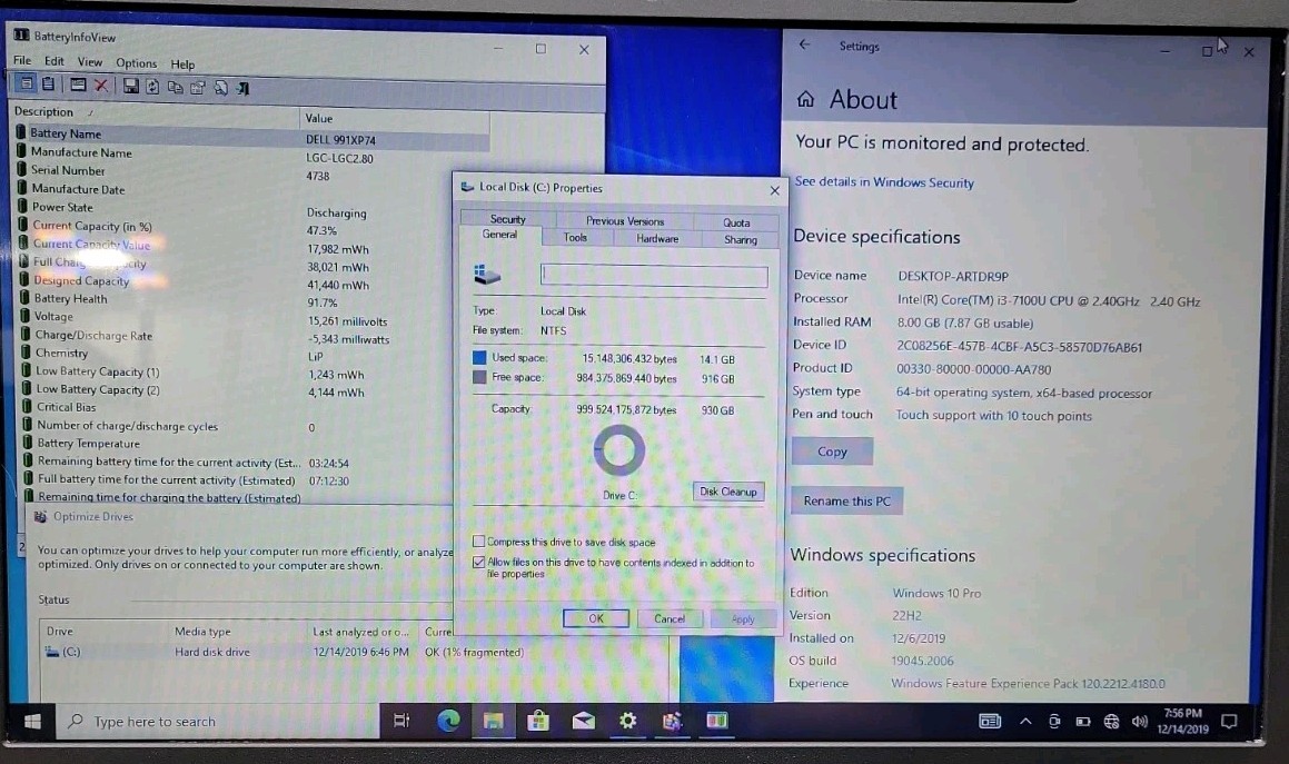 Dell Inspiron 15-3567, Intel Core i3-7100 @ 2.4GHz, 8GB RAM, 1TB HDD, W10P