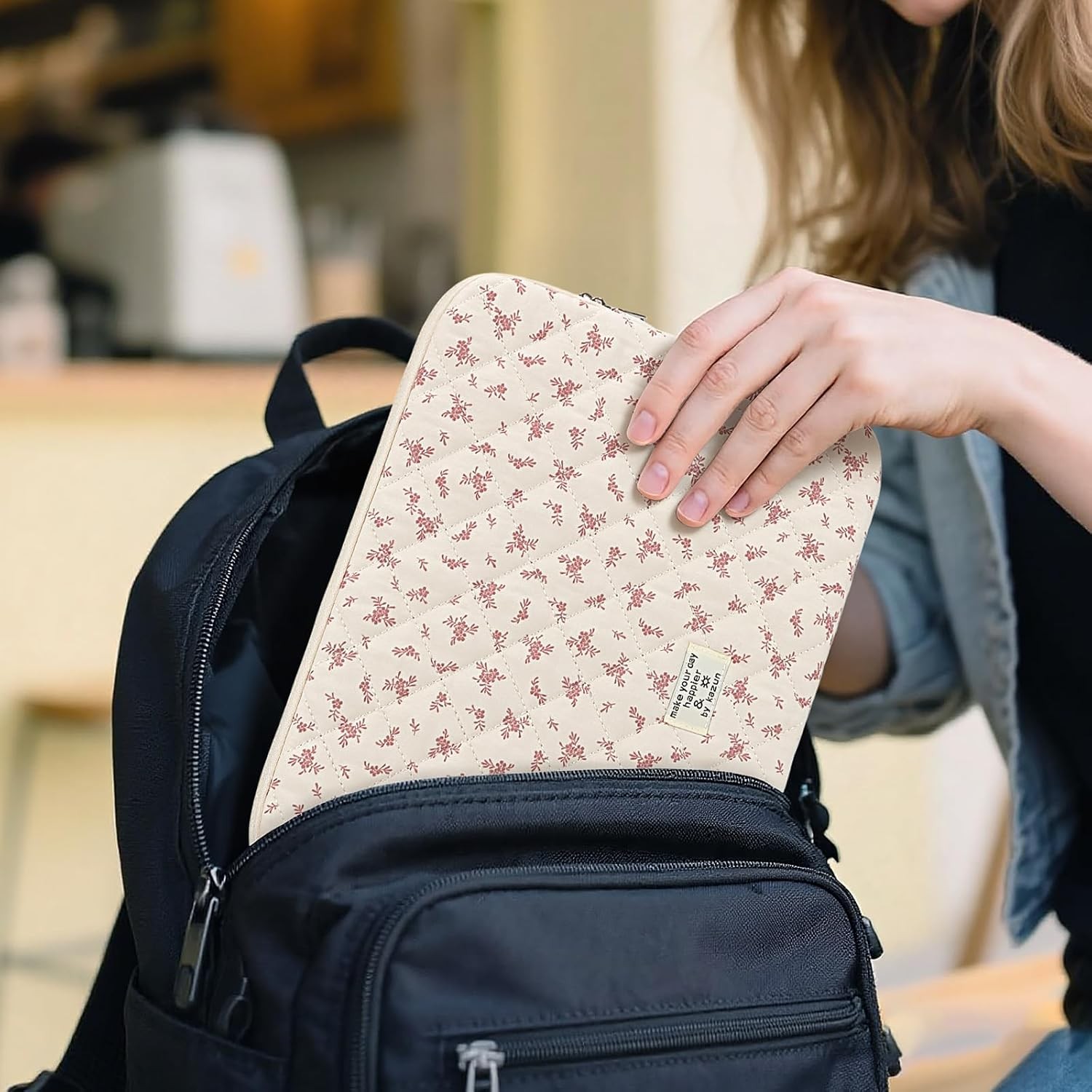 Puffy Laptop Sleeve 13 Inch Cute Quilted Laptop Protective Case Padded Floral