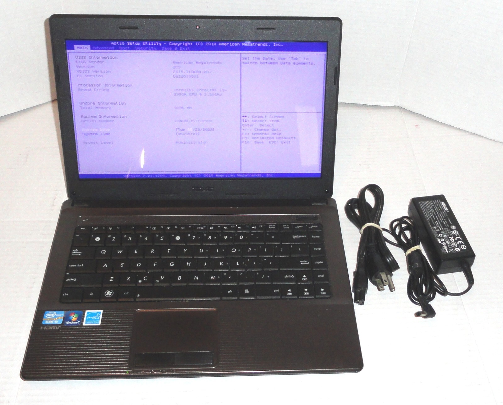 Asus X44H 14″ Laptop Intel Core i3 2.30Ghz, 4GB Memory, NO HARD DRIVE, READ
