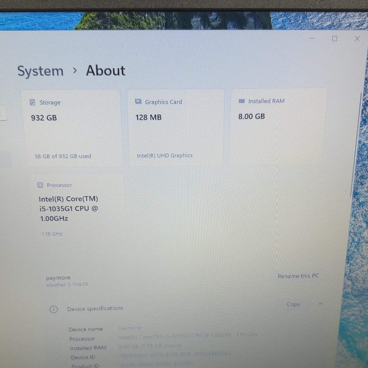 Lenovo IdeaPad 3 15.6″ i5-1035G1 2.4GHz 8GB RAM 1TB SSD
