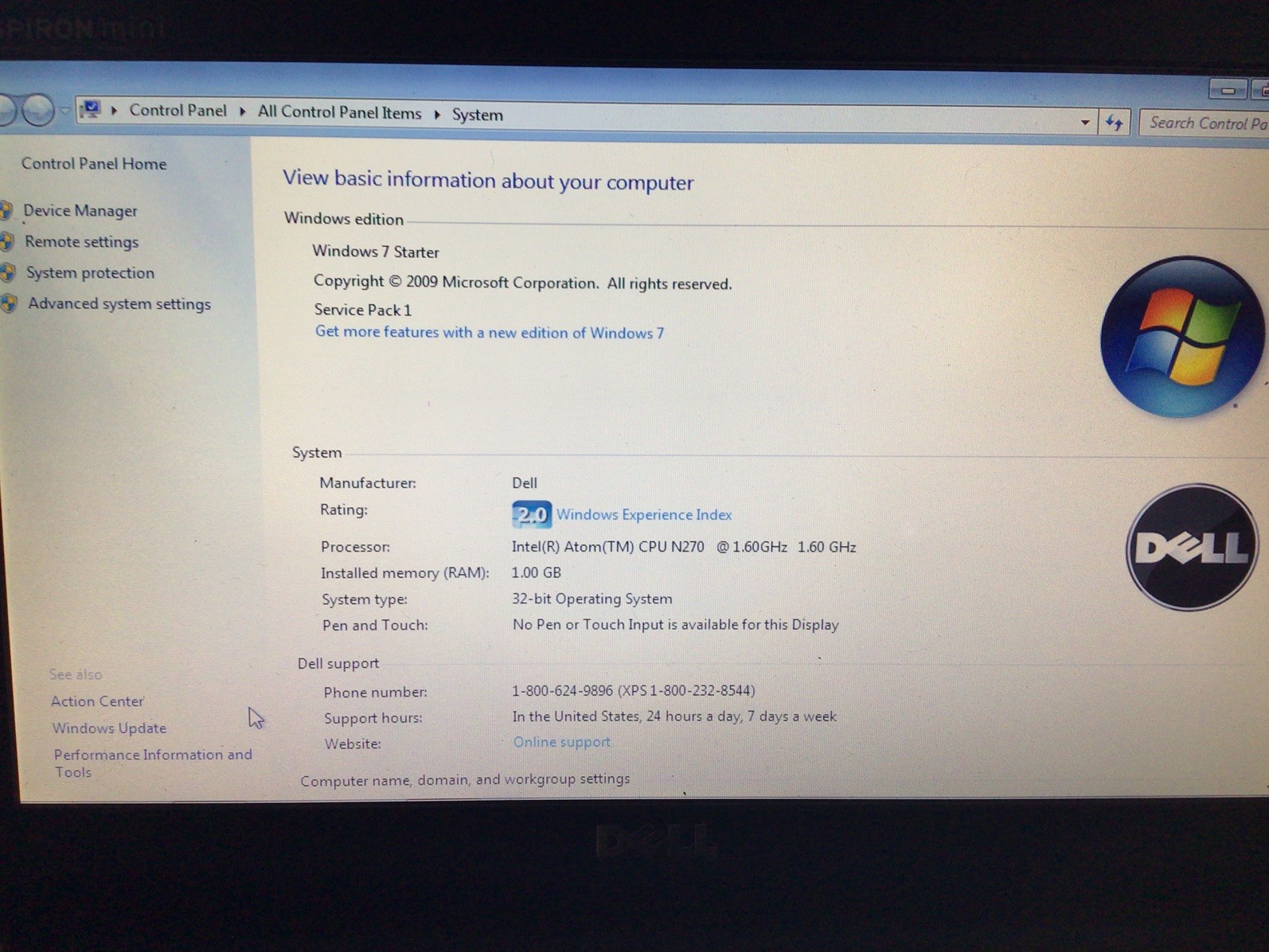 Dell Inspiron Mini 10 PP19S Netbook Atom Z520 1.60Ghz/1GB 10.1″ Laptop Computer