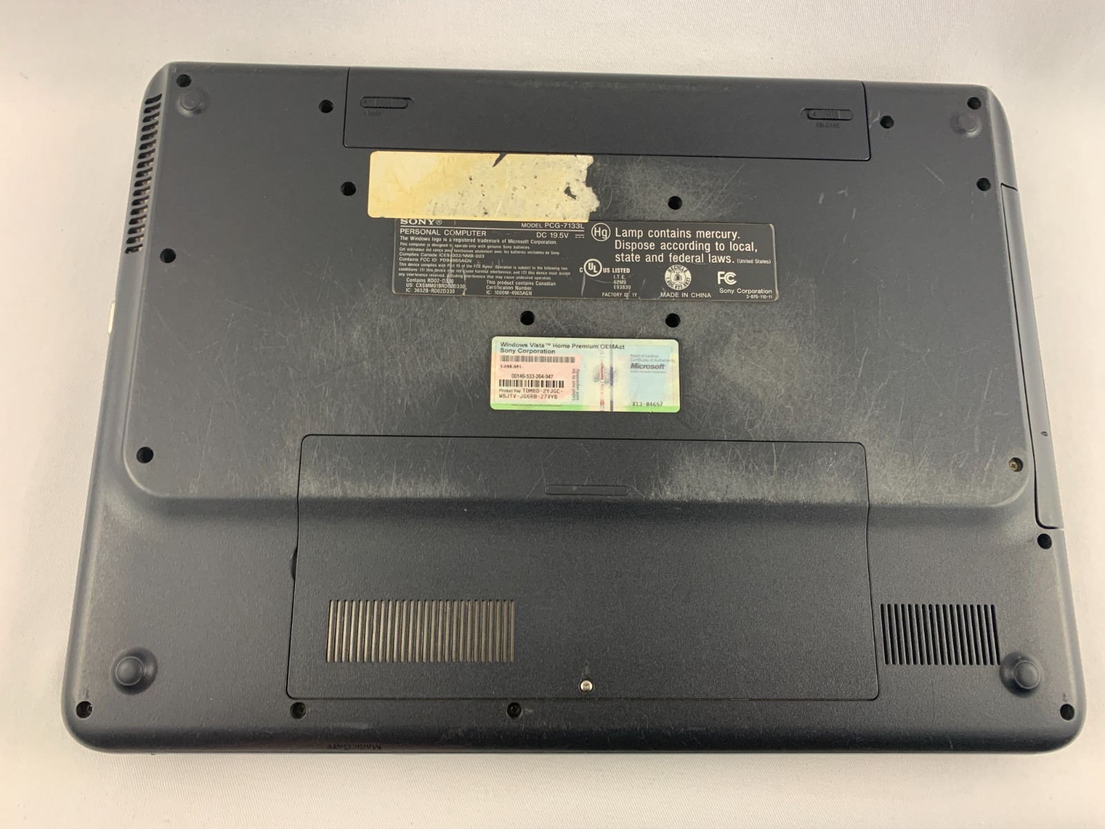 Sony VAIO PCG-7133L Blue Laptop For Parts or Repairs, No Touchpad, Win Vista