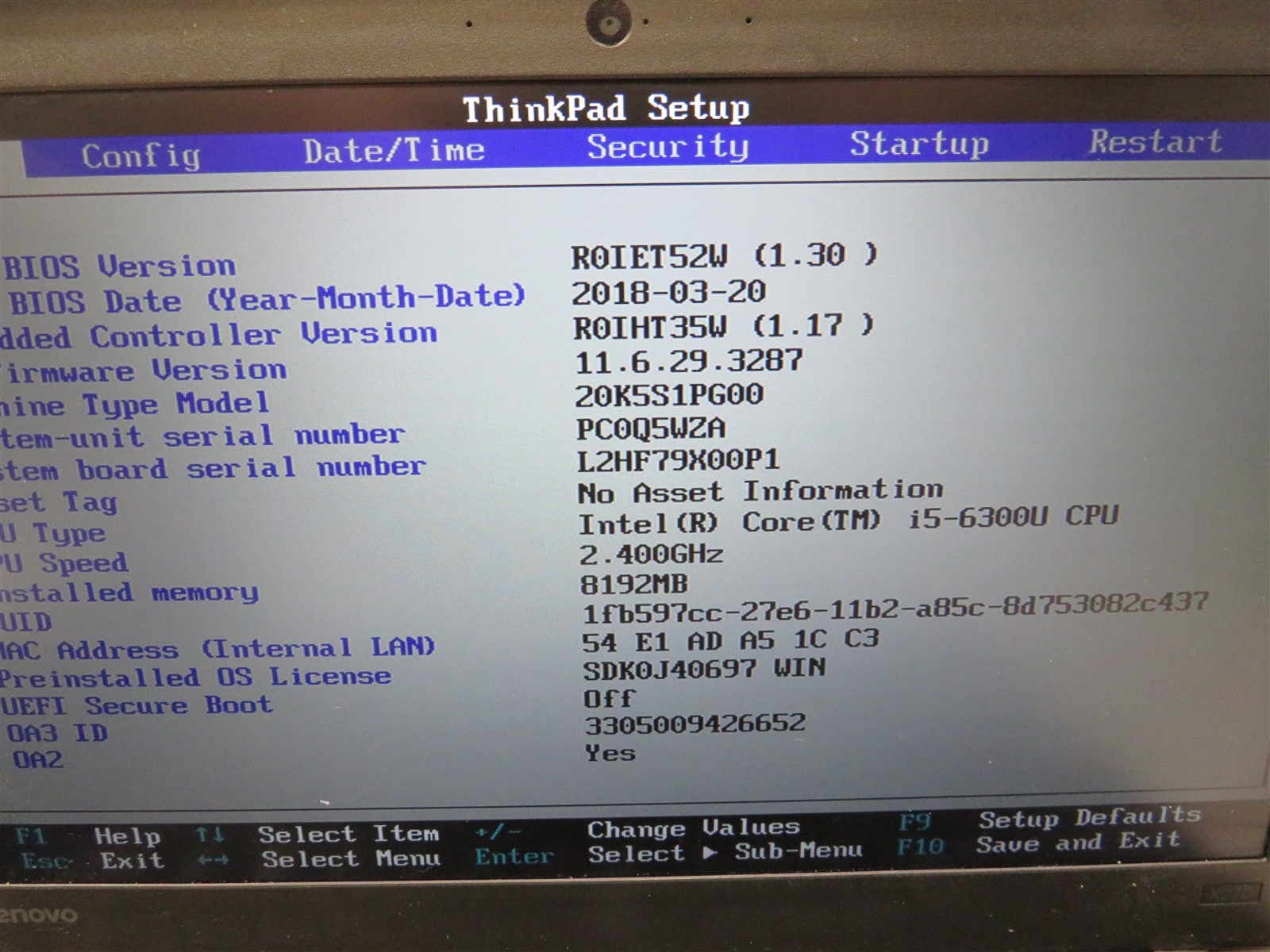 Lenovo ThinkPad X270 Intel Core i5-6300u @ 2.40GHz 8GB RAM 12.5″ Laptop With AC