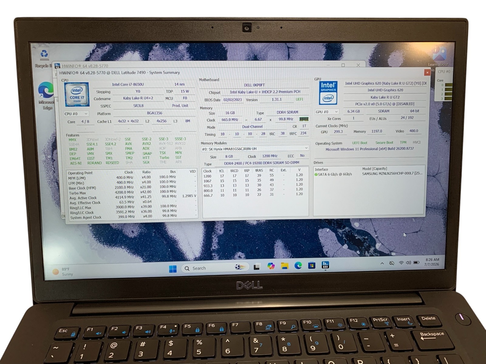 Dell Latitude 7490 Core i7-8650u 1.90GHz 256GB SSD 16GB RAM Win11 Pro Laptop