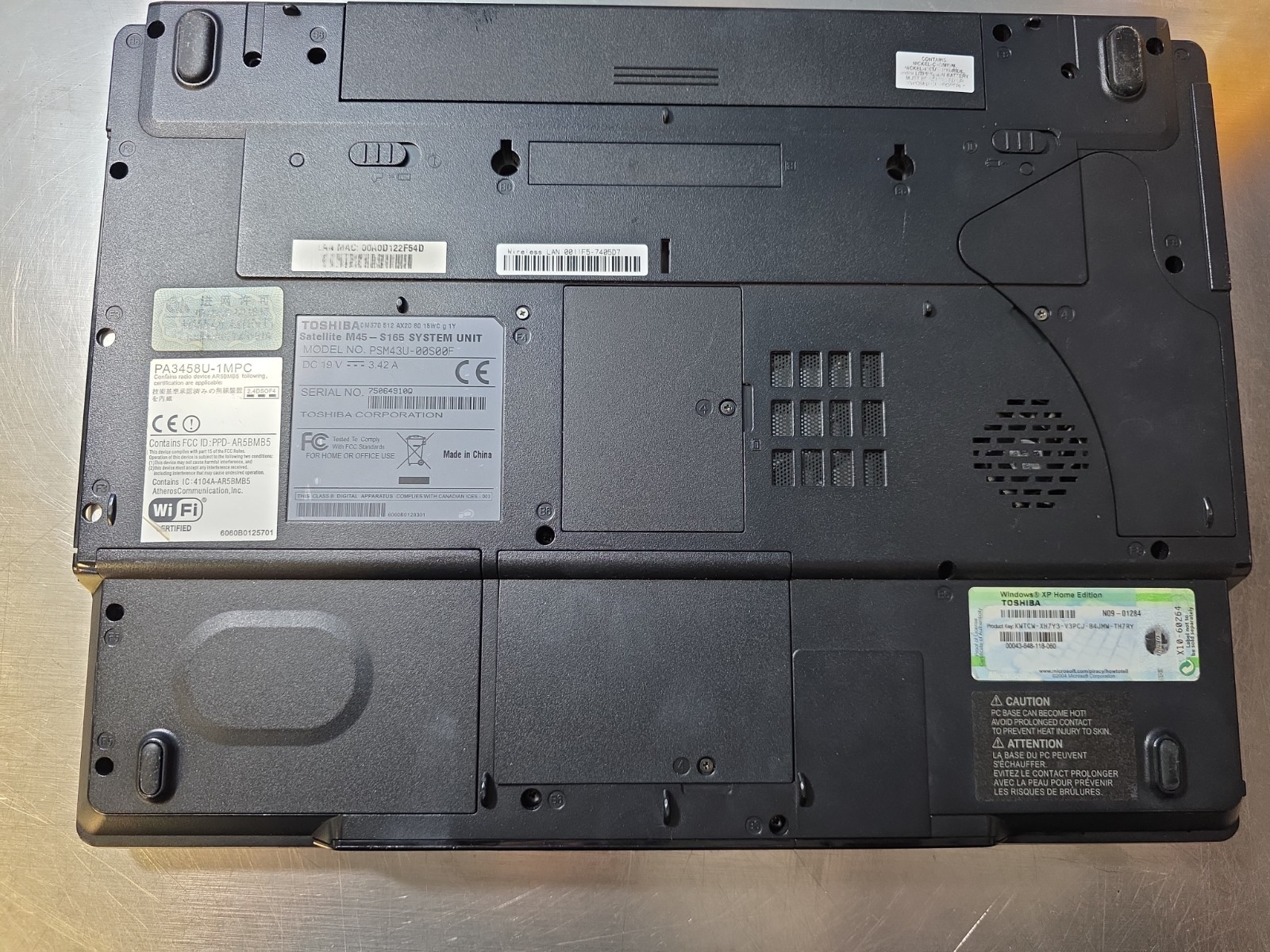 Toshiba Satellite M45-S165 Laptop Intel Centrino 1.5GB RAM HDD Works READ