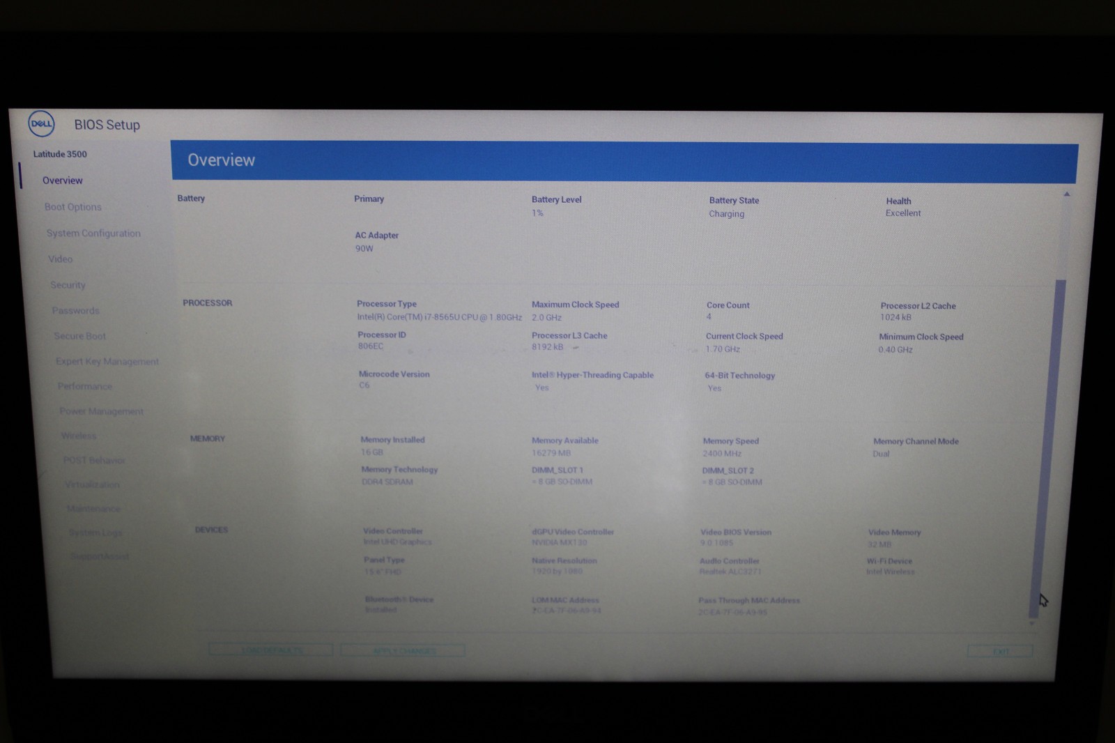Dell Latitude 3500 i7-8565U @ 1.8 GHz 16GB RAM 256GB SSD No OS *READ