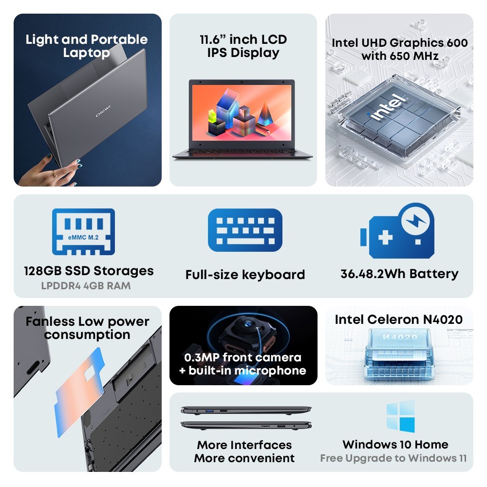 CHUWI HeroBook Air 11.6 inch Intel Celeron N4020 Windows Laptop 4G RAM 128G SSD