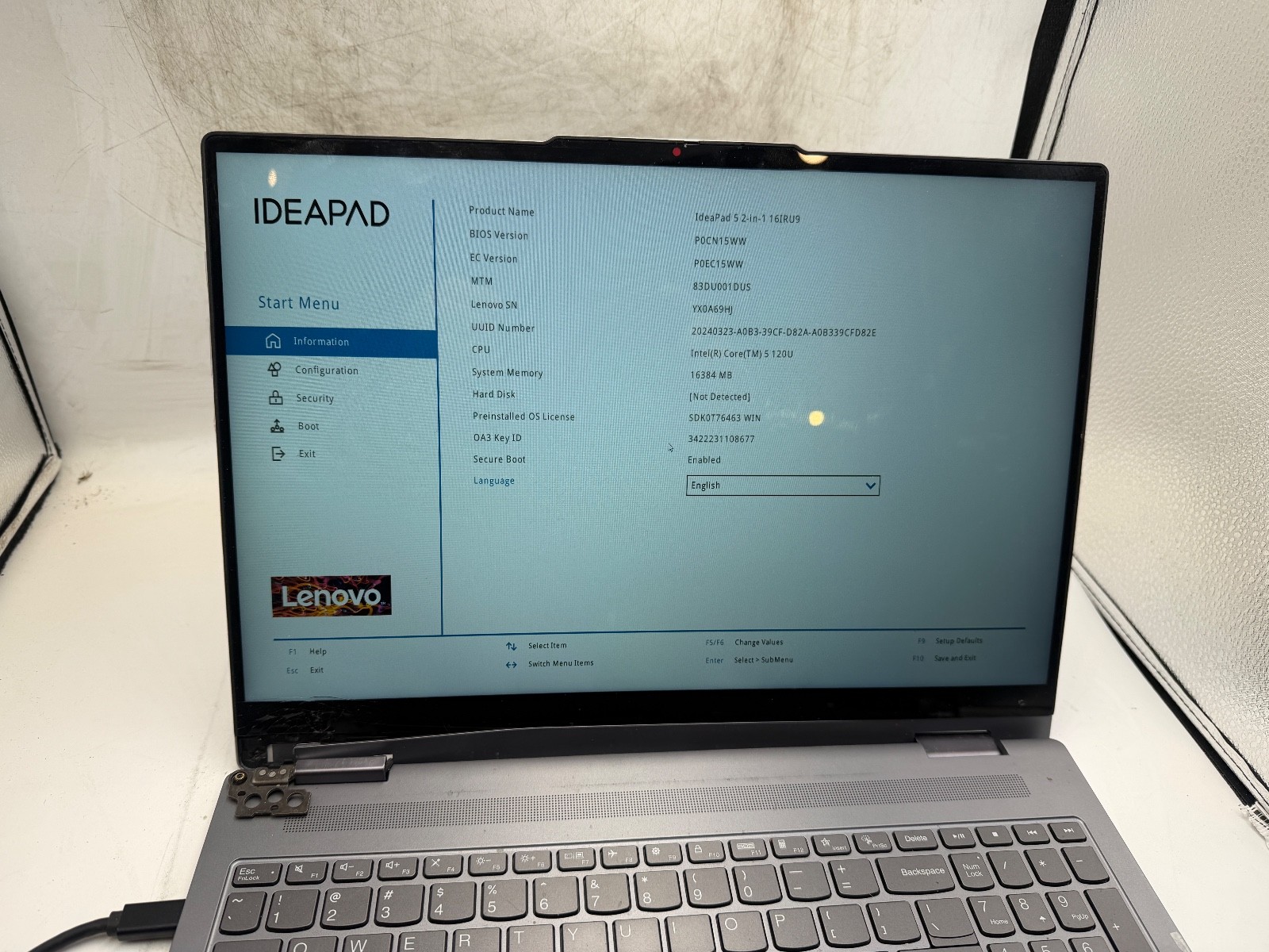 Lenovo IdeaPad 5 16IRU9 2in1 16″ Laptop Core 5 120u 16GB CRACKED GLASS / HINGE