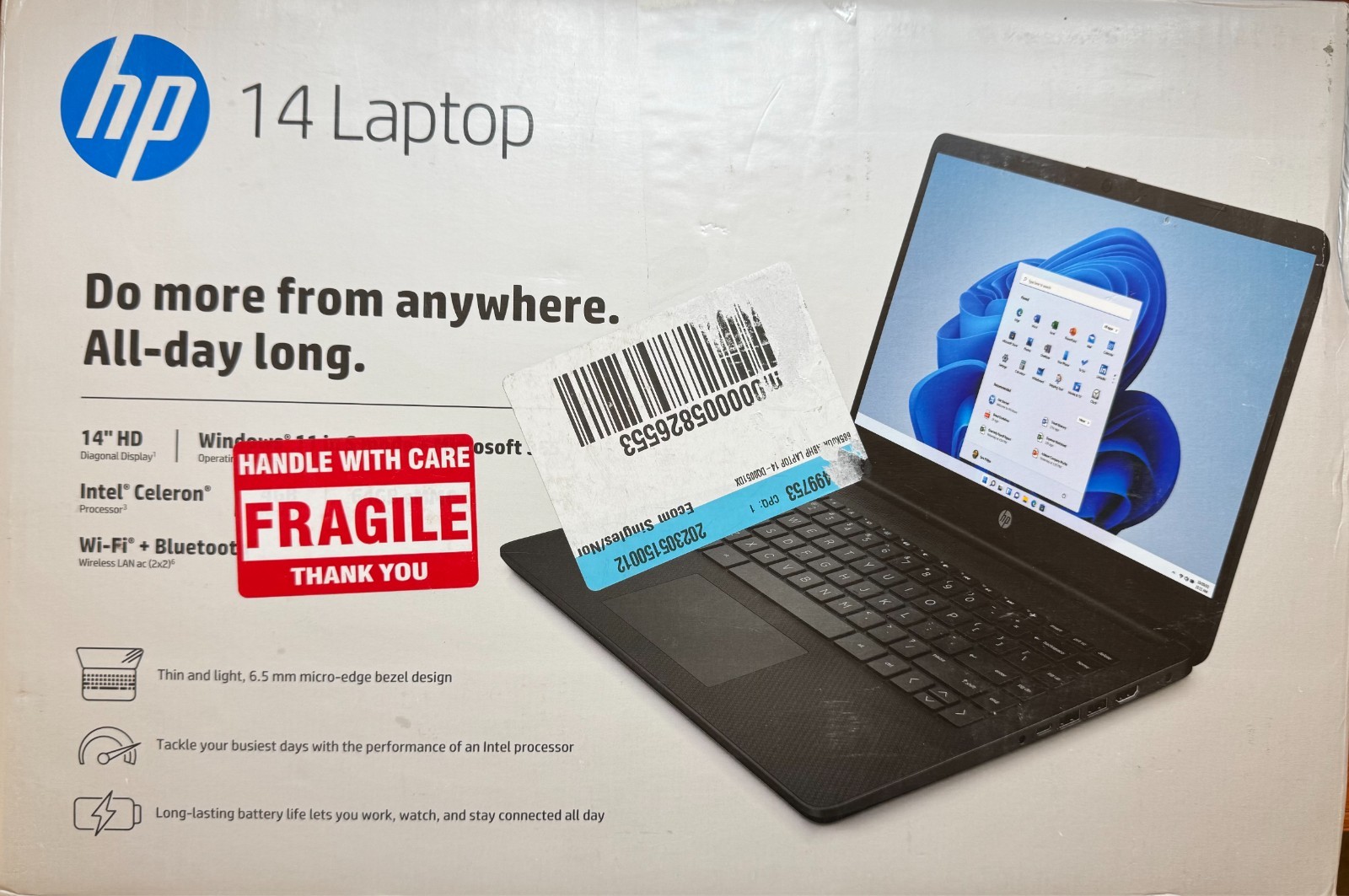 HP Laptop 14” HD LCD, 64GB eMMC, 16GB RAM, Windows 11 Home, Jet Black