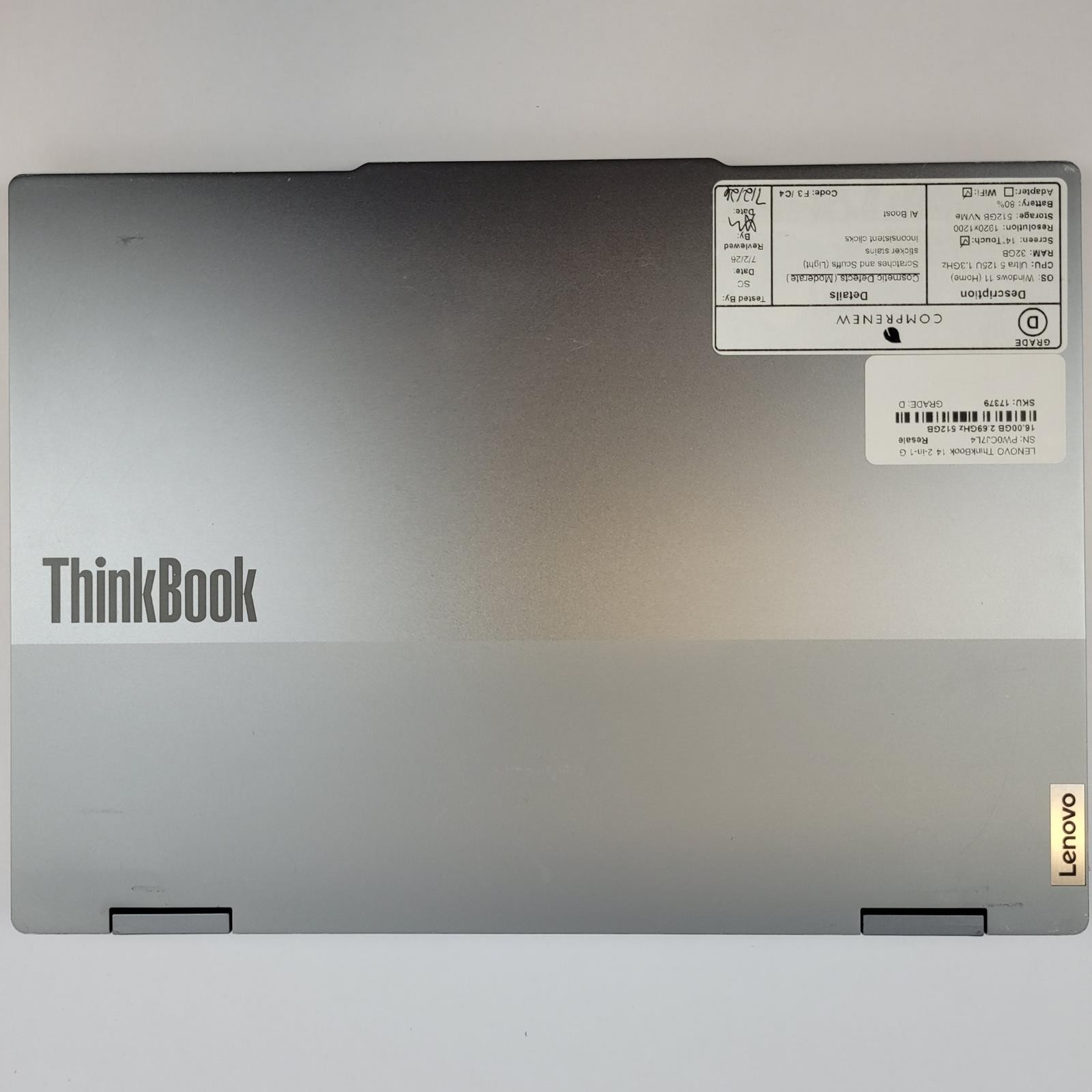 LENOVO ThinkBook 14 G4 IML Win 11 Ultra 5 125U 32GB RAM 512GB NVME | Grade D