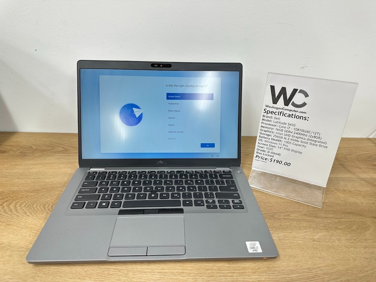 Dell Latitude 5410 Core i7 10810U, 16GB DDR4, Intel UHD, 256GB SSD, Bios Locked
