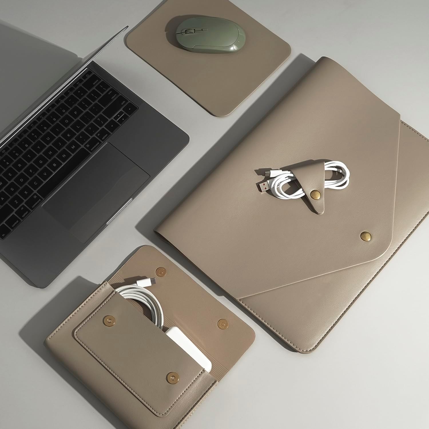 Khaki 16 Inch Laptop Sleeve for MacBook Pro 16, Includes Small Pouch & More