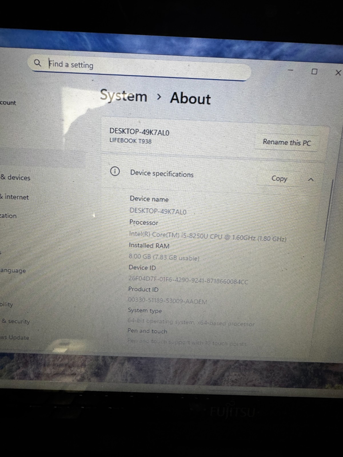 Fujitsu Lifebook T938 Core I5-8250 256GB SSD 8GB RAM Win11Pro Laptop *Read #5882