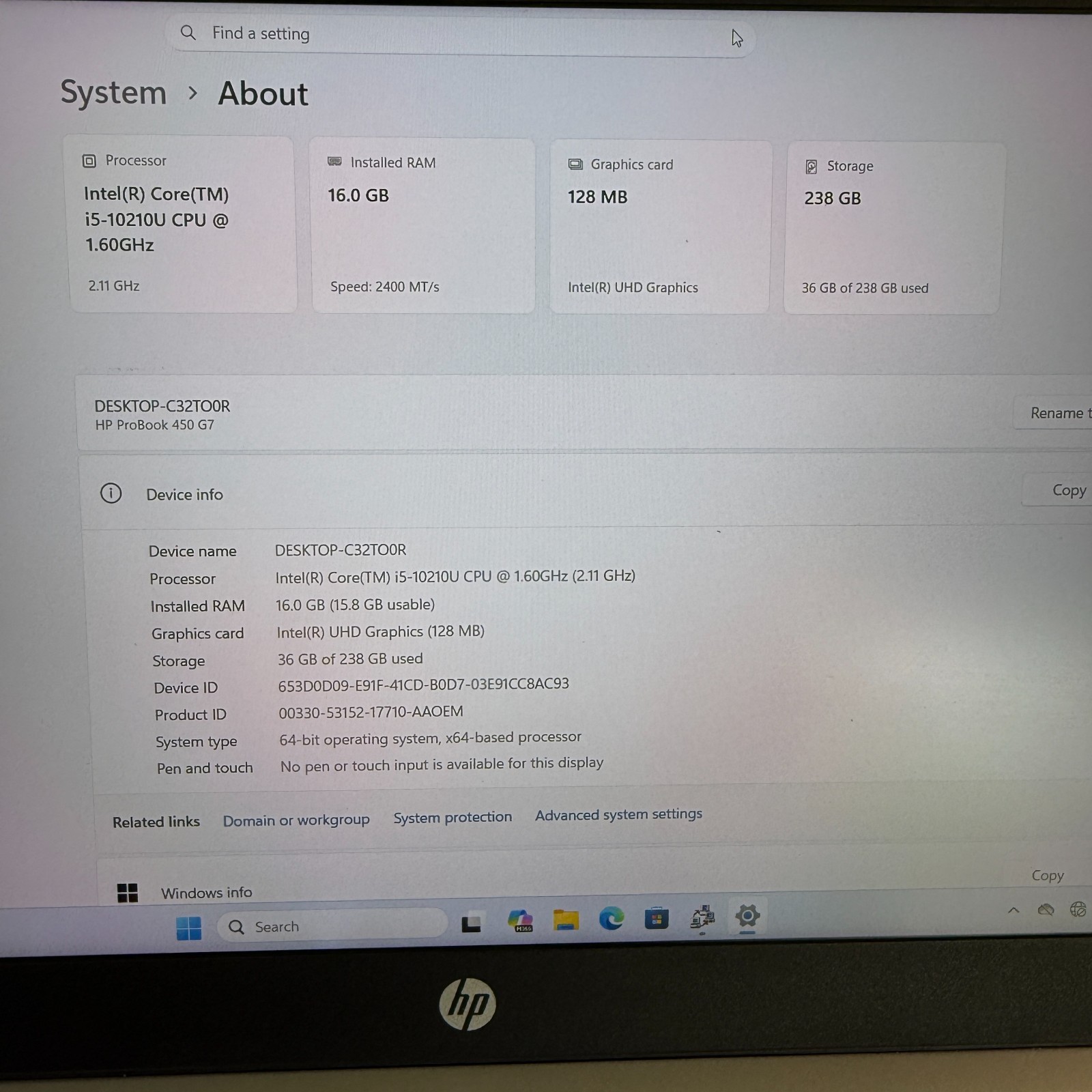 HP ProBook 450 G7 15.6″ Laptop Intel Core i5-10210U 16GB RAM 512GB SSD See PICS
