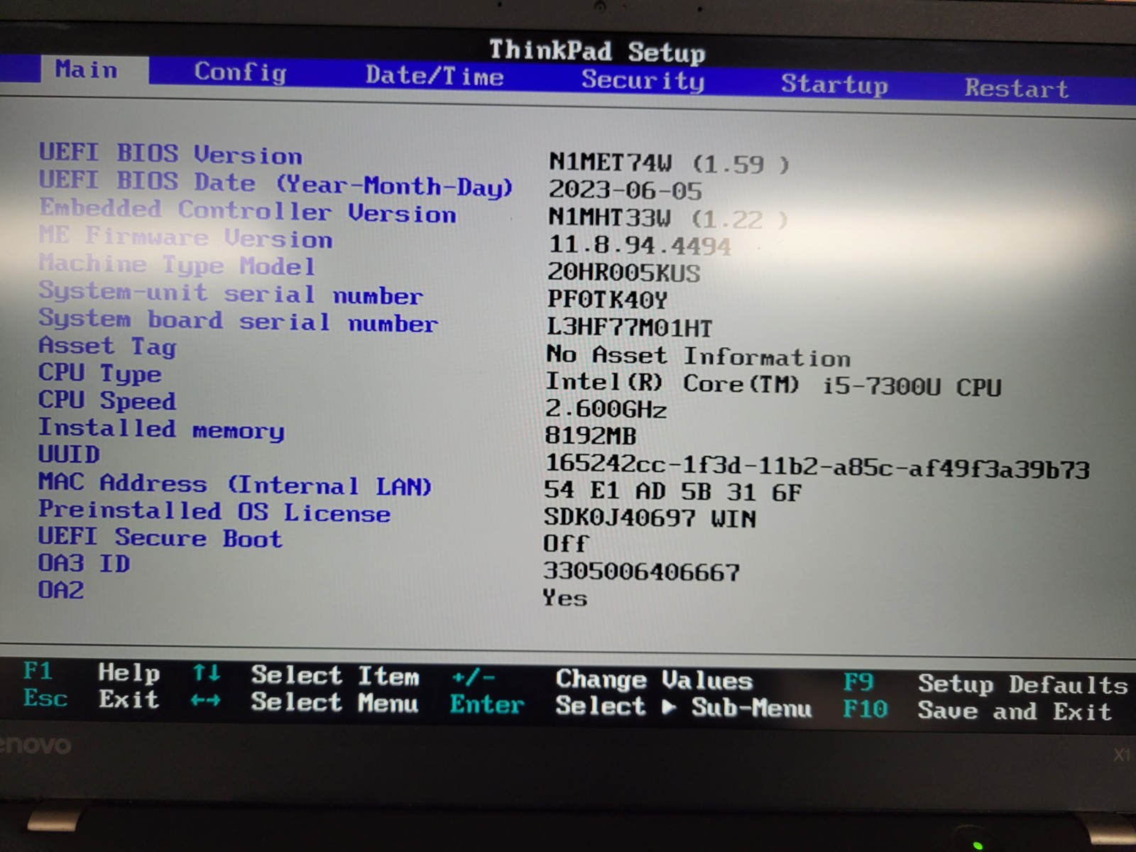 Lenovo ThinkPad X1 Carbon 5th Gen i5-7300U 8GB RAM NO OS/HD *BIOS/READ* | C1068*