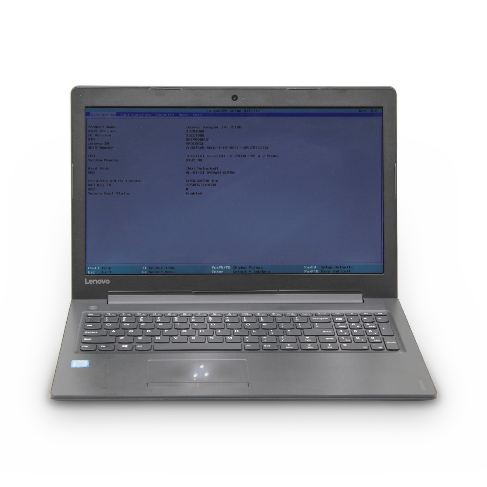 Lenovo IdeaPad 310-15IKB 15.6in i5-7200U 8GB Grade A No OS, Drive, Power Cord