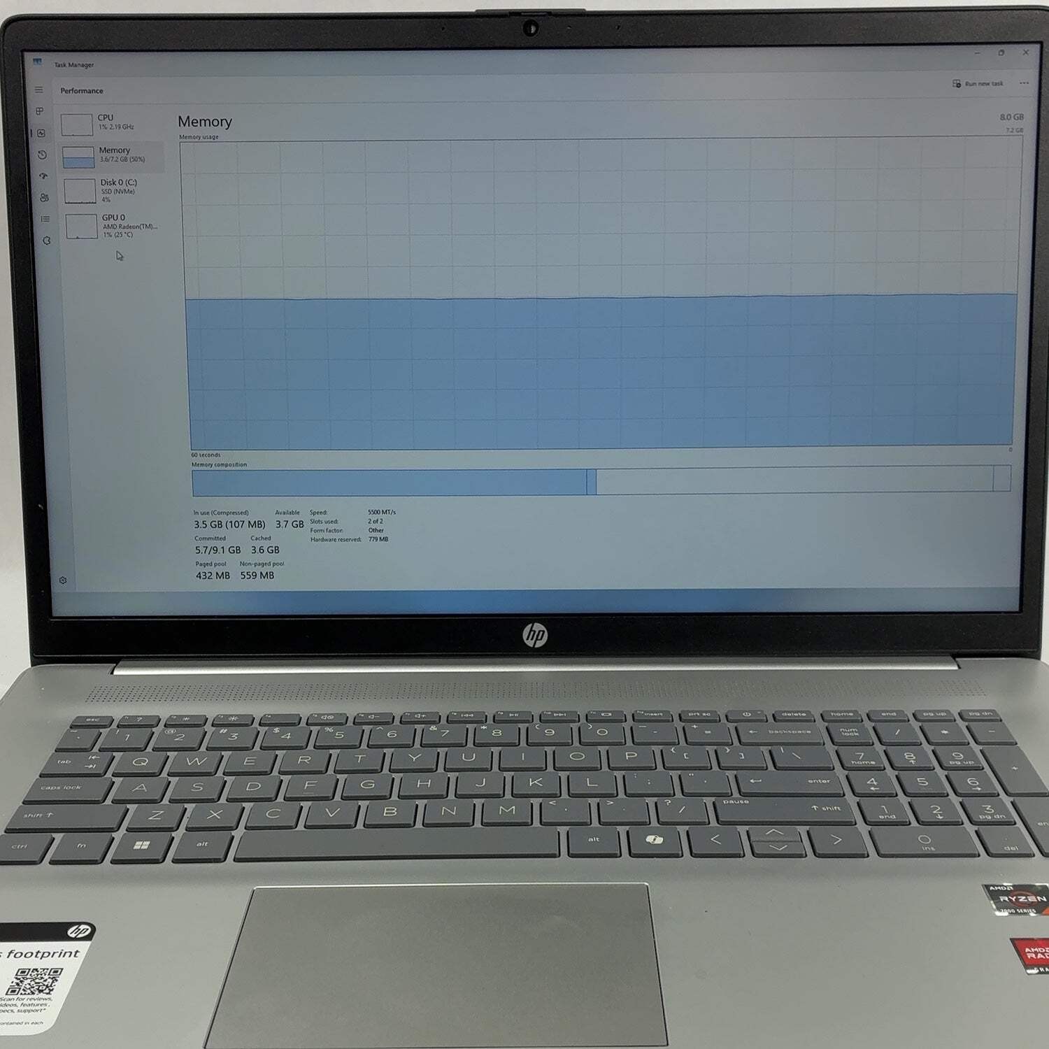 HP Laptop 17-CP2XXX 17.3″ Ryzen 5 7520U 2.8GHz 8GB RAM 512GB SSD