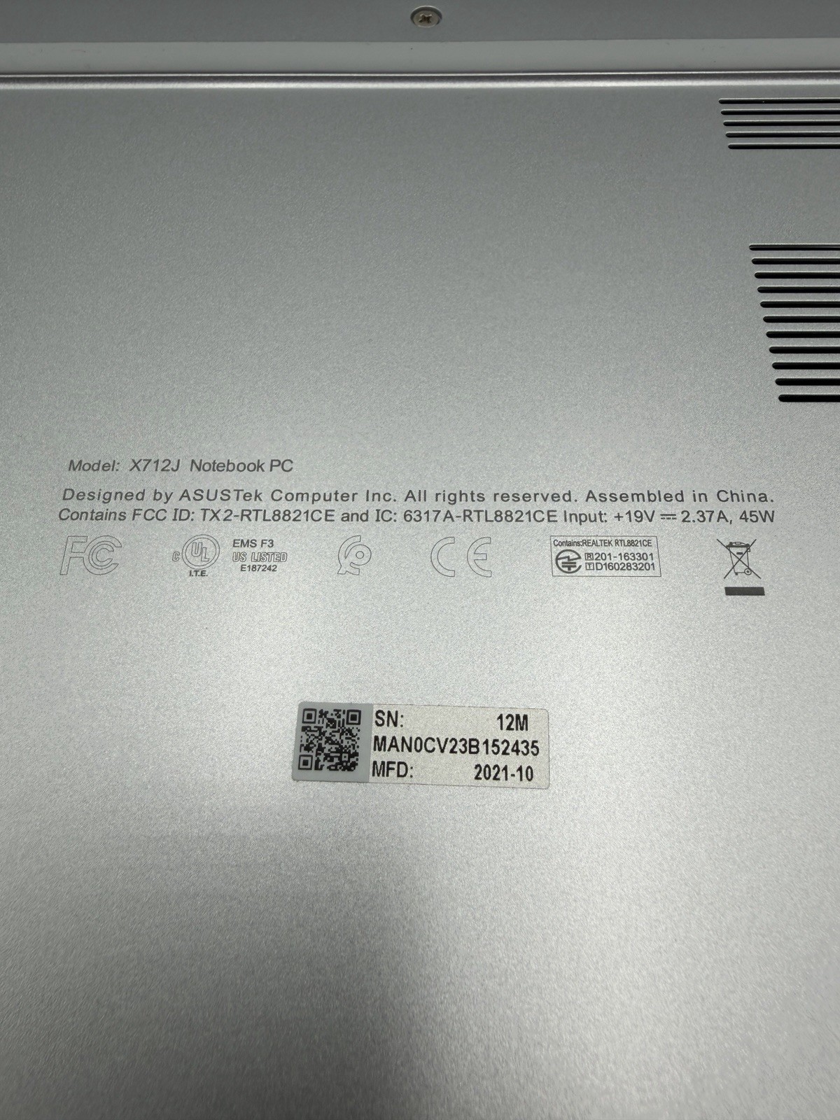 ASUS VivoBook 17 X712J 17.3″ Laptop i5-1035G1 12GB RAM 1TB Win 11 Charger