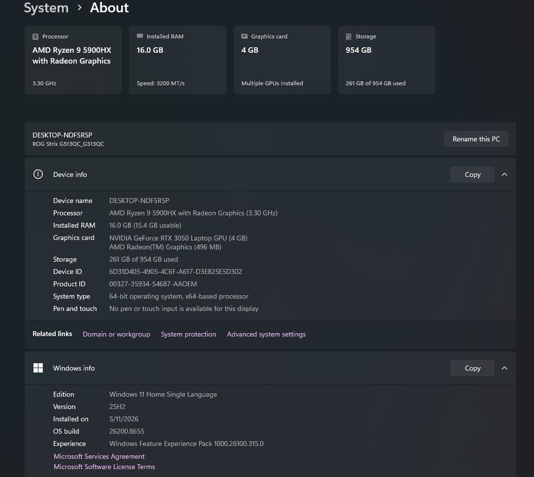 ASUS ROG Strix G15 G513QC | Ryzen 9 5900HX | RTX 3050 | 16GB RAM | 1TB SSD