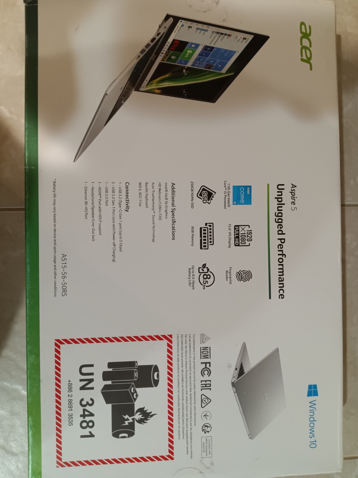 Acer Aspire 5 A515-56 15.6″ (256GB SSD, Intel Core i5 11th Gen., 4.20 GHz, 8GB)