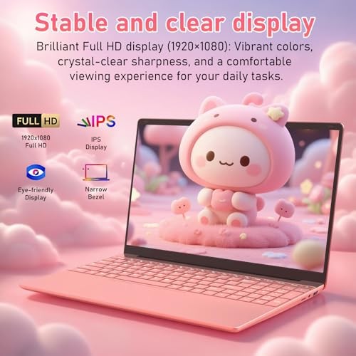 Student Laptop 15.6 Inch, Lightweight Notebook with 8GB RAM 256GB Rose Gold