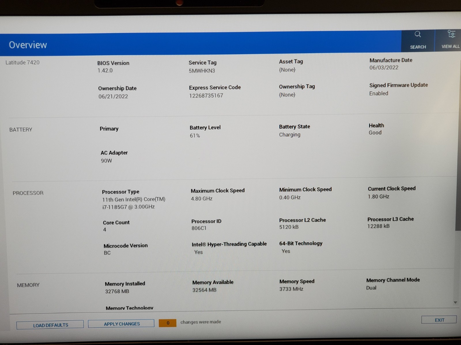 Dell Latitude 7420 i7 1185G7 3.00GHz/ 32GB/ No SSD/ 1920×1080 #2949