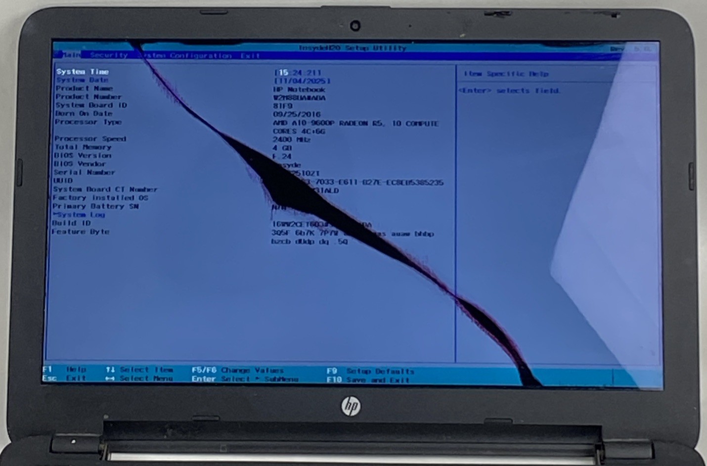 HP 15-ba079dx AMD A10-9600P 2.40GHz 4GB RAM 15.6″ No Battery/HDD/OS BAD SCREEN
