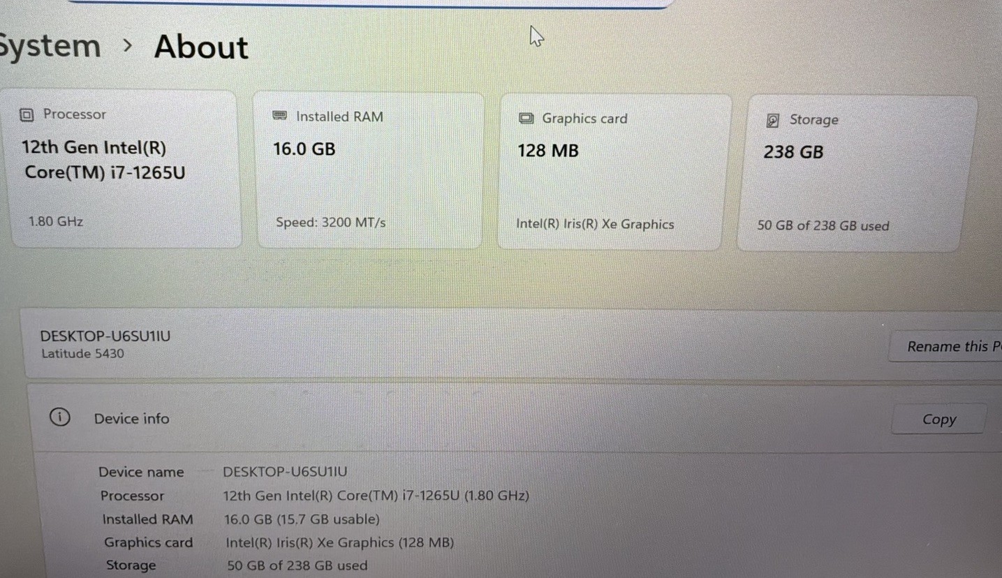 Dell Latitude 5430 14″ Laptop i7-1265U@1.8ghz 16GB RAM 256GB SSD Win11Pro