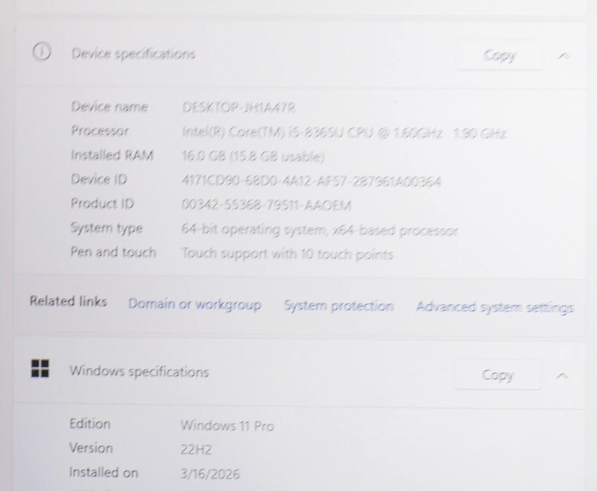 Dell Latitude 5300 Intel Core i5-8365U 1.60GHz 16 GB 256GB SSD 13.3″ Win11Pro B9