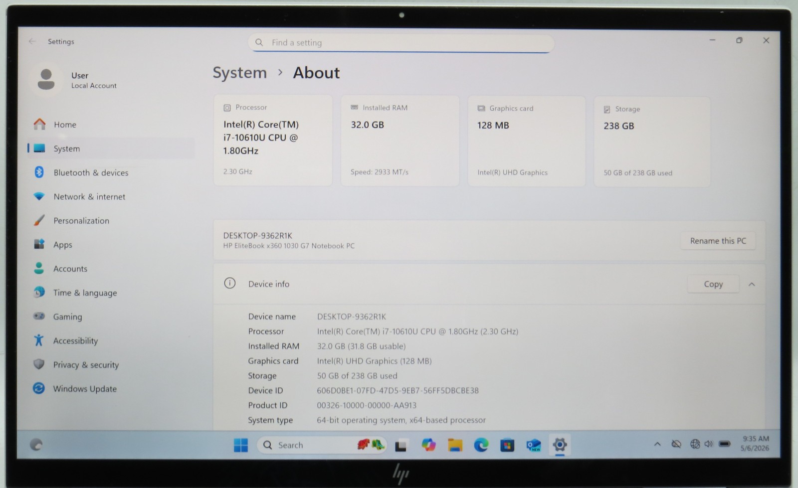 HP EliteBook x360 1030 G7 Touch i7-10610U 32GB RAM 256GB NVME Win11 Home