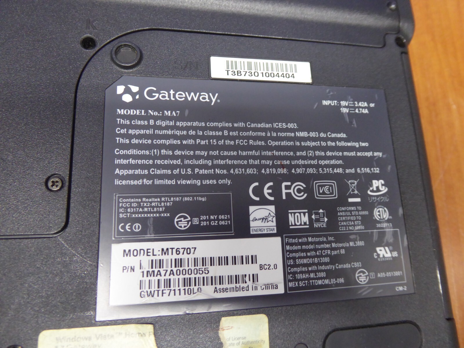 GATEWAY MT6707 MA7 15.4″ LAPTOP INTEL T2060 1.6GHz 2GB 120GB- NO O/S LOADED