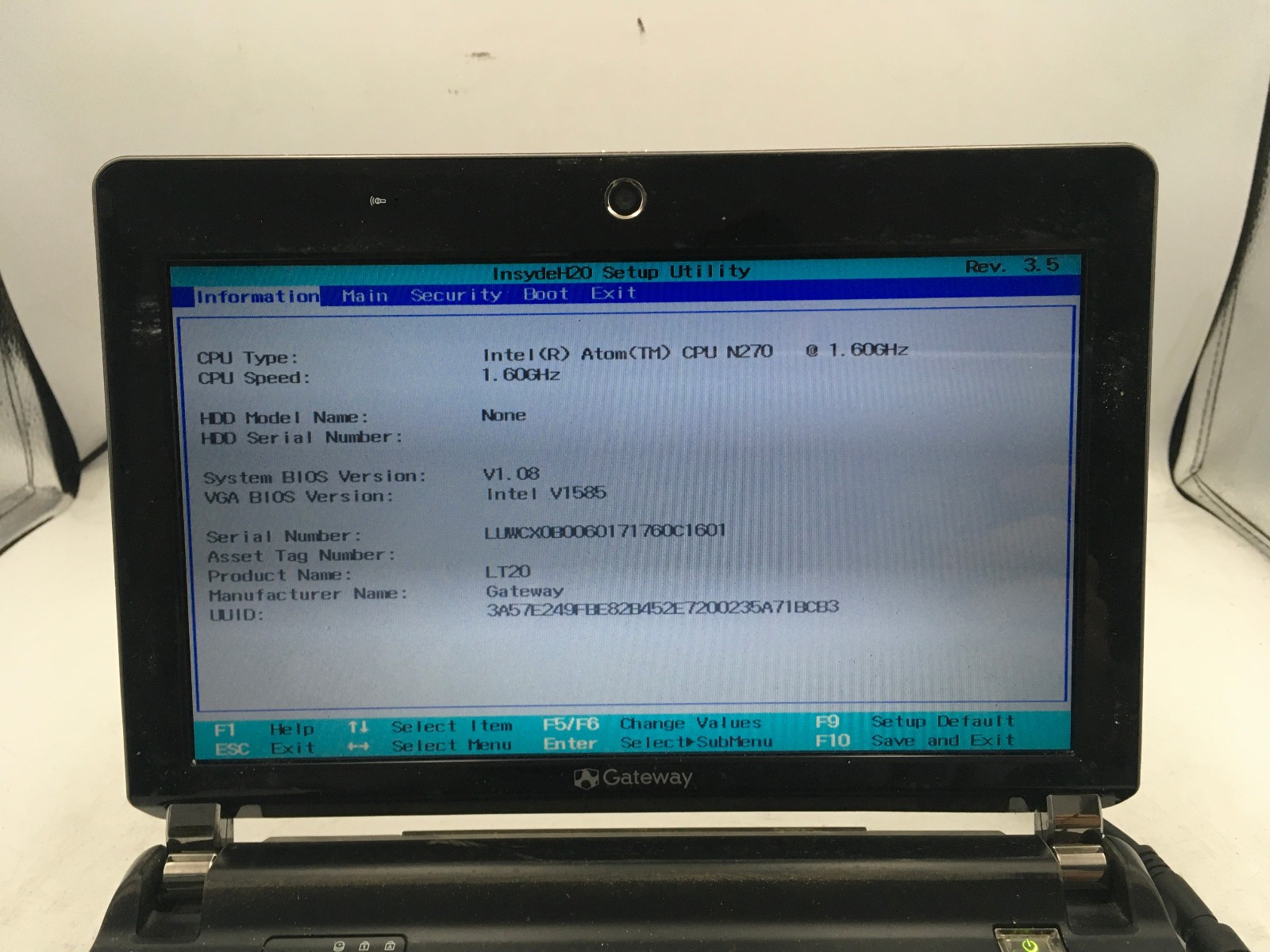 GATEWAY XF KAV60 – BOOTS TO BIOS – INTEL ATOM N270 – 1GB RAM – 10″ -READ DESC-BB