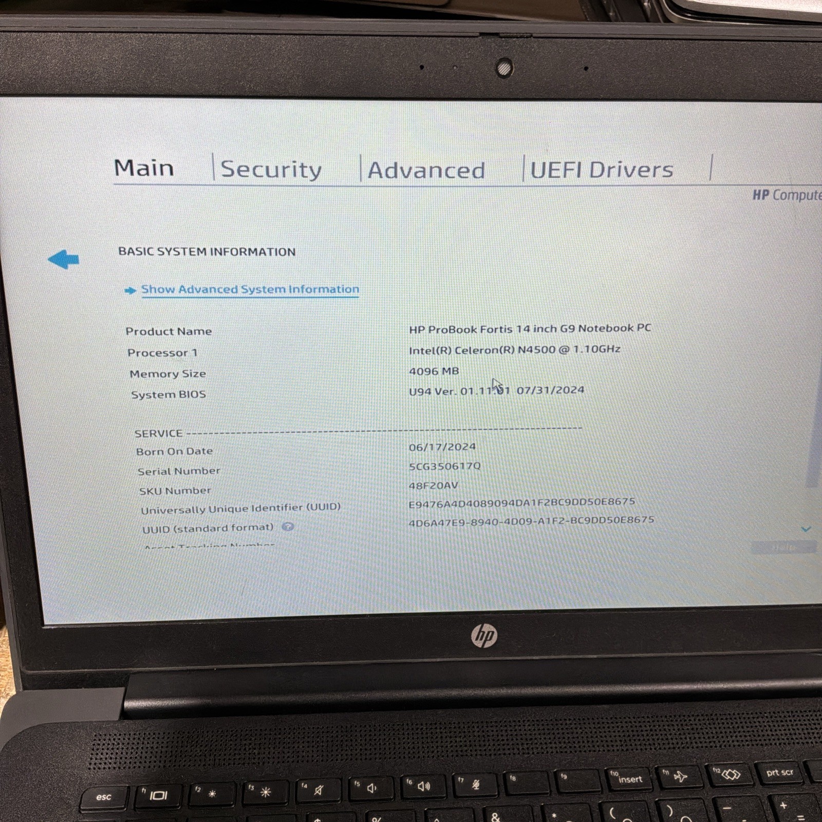 HP Pro Fortis 14 G9 Intel Celeron N4500 CPU @ 1.10GHz 4GB RAM 64GB SSD C336