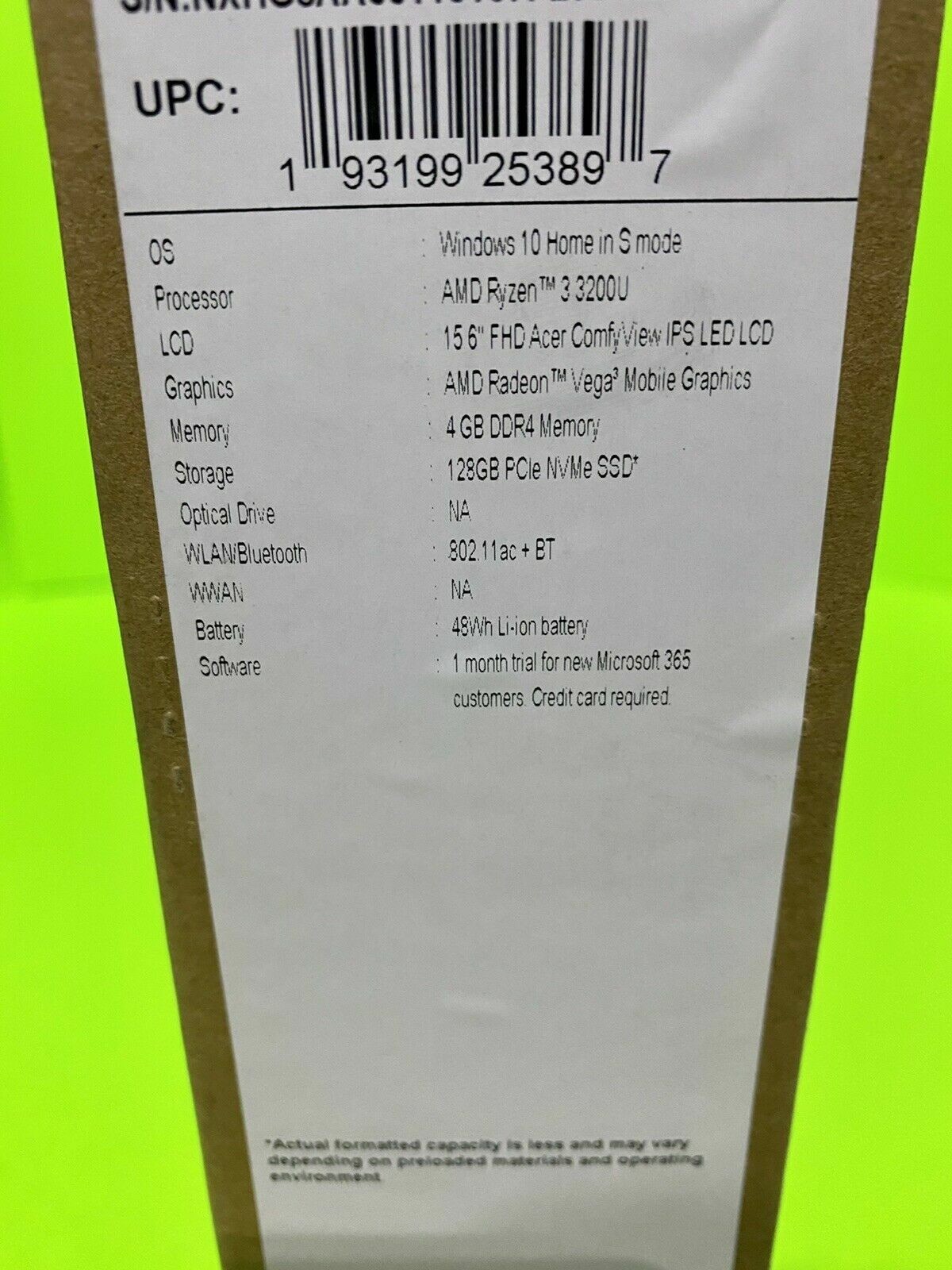 NEW Acer Aspire 5 A515-43-R19L SlLM 15.6″ FHD IPS Ryzen 3 3200U 4GB 128GB Win10S