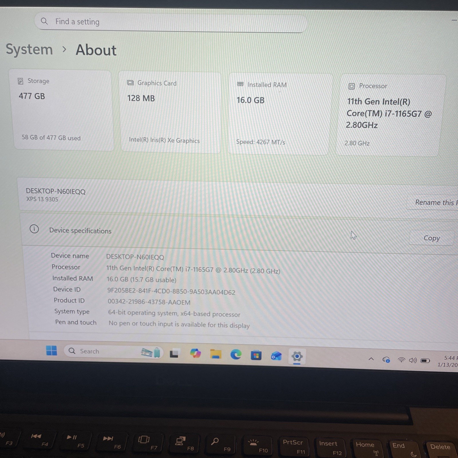 Dell XPS 13 9305 13.3″ i7-1165G7 2.8GHz 16gb On Board RAM Read Description ￼