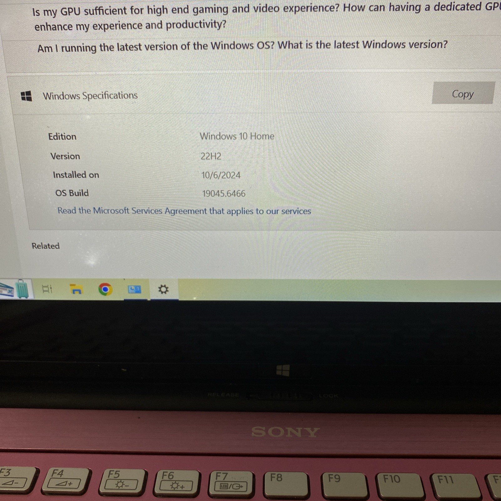 SONY VAIO 8GB Ram 466 GB SSD 15.6” FHD Touch Win 10