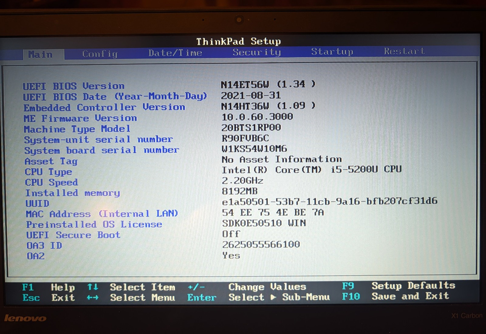 Lenovo ThinkPad X1 Carbon 3rd Gen | i5-5200U | 8GB RAM | 256GB SSD