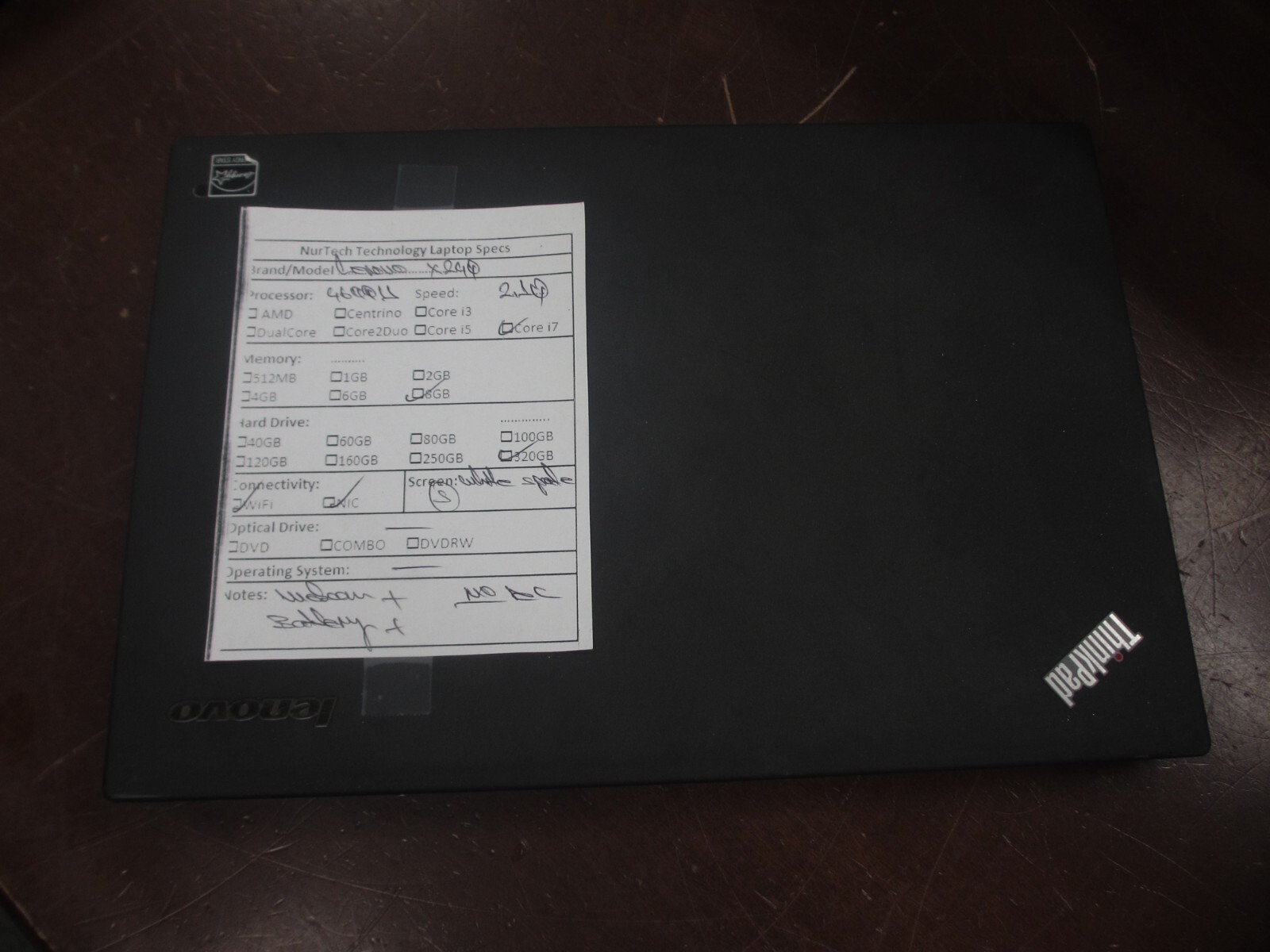 Lenovo ThinkPad X240 12.5″ 2.10Ghz i7-4600U 8GB 320GB WebCam Laptop [NO OS/AC@@