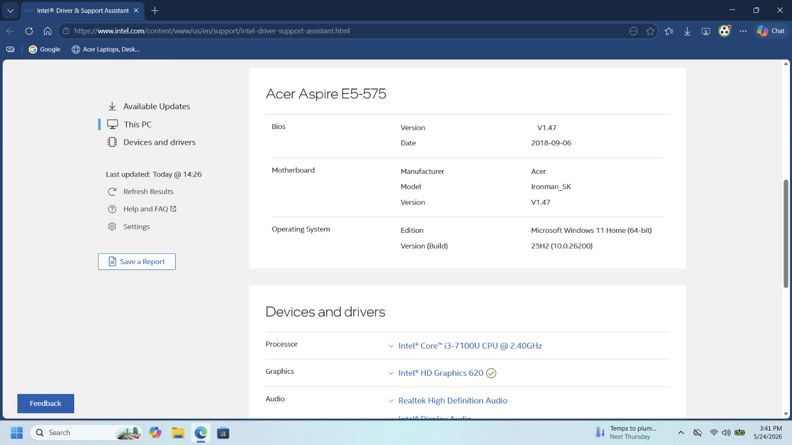 Acer Aspire E5-575; Intel Core i3-7100 @2.40GHz 15.6″ 1TB SSD 16GB RAM Laptop