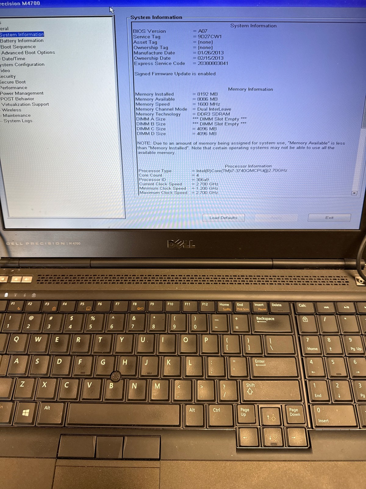 Dell Precision M4700 Intel Core i7-3740QM @ 2.70 GHz 8 GB No Drive 15.6″
