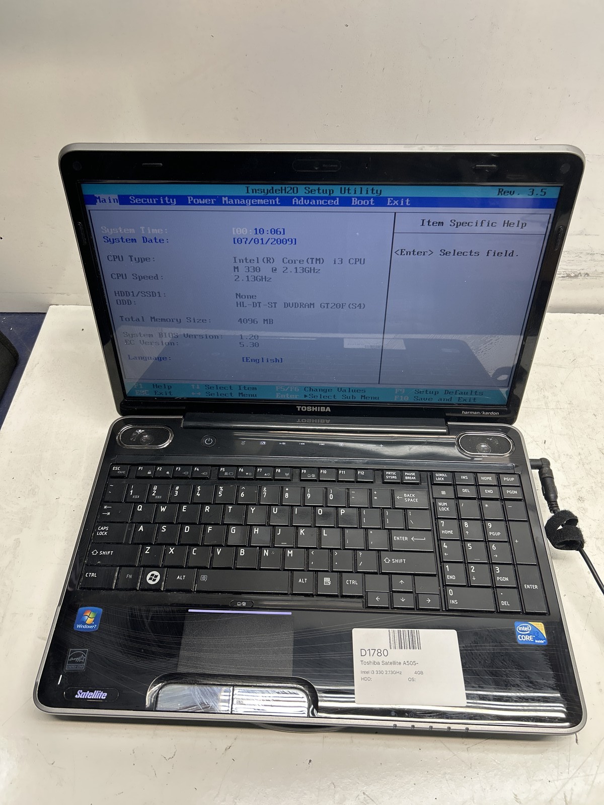 Toshiba Satellite A505-S6005 Intel i3 330 2.13GHz 4GB NO HDD