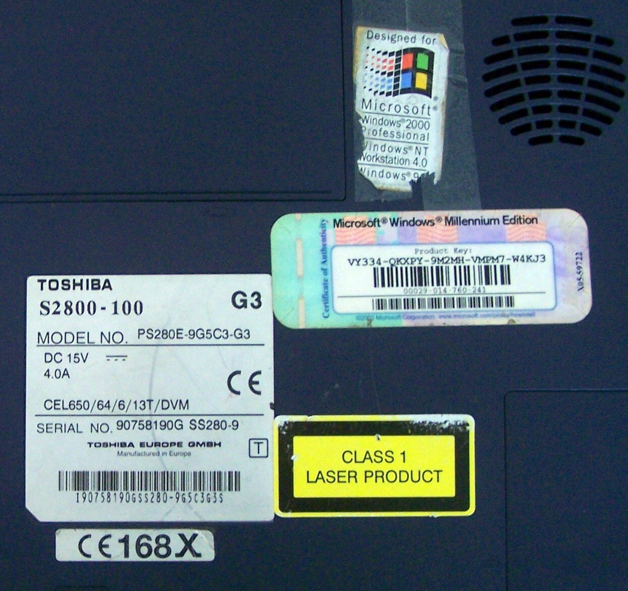 Win 98 Toshiba S-2800 Intel 650 MHz, 96MB, 4GB, Floppy, Parallel, Dos Νο cds ibm