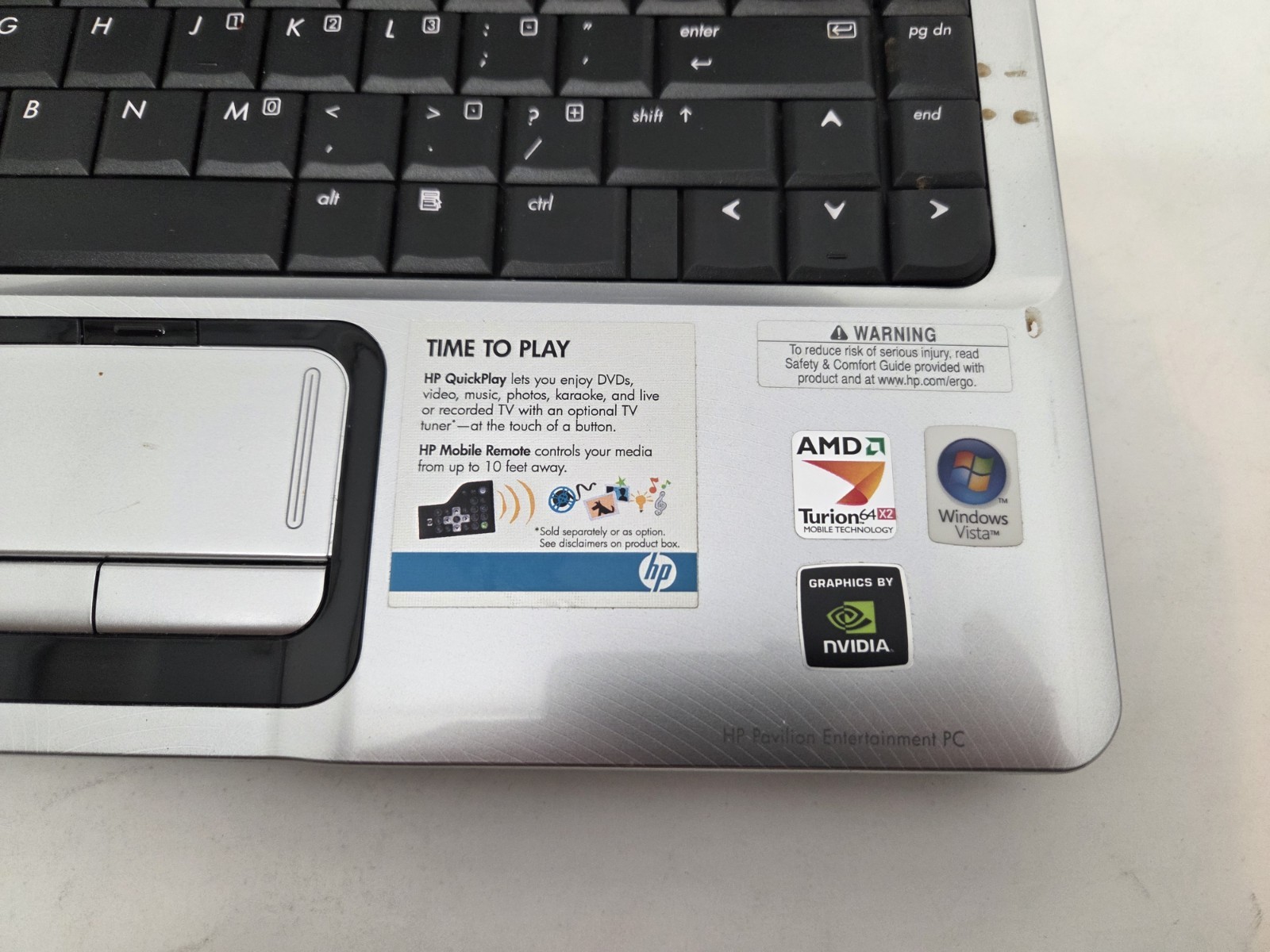 HP Pavilion Entertainment PC DV2000 Laptop Windows Vista Nvidia AMD Turion 64