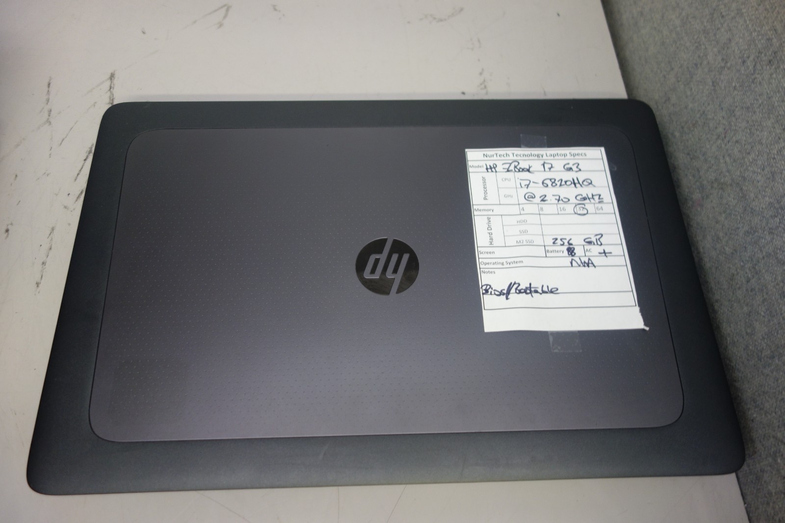 HP ZBook 17 G3 17.3″ i7 2.7GHz 32GB/256GB m2 SSD [NO OS][BADBTRY] Laptop[BIOS]AC