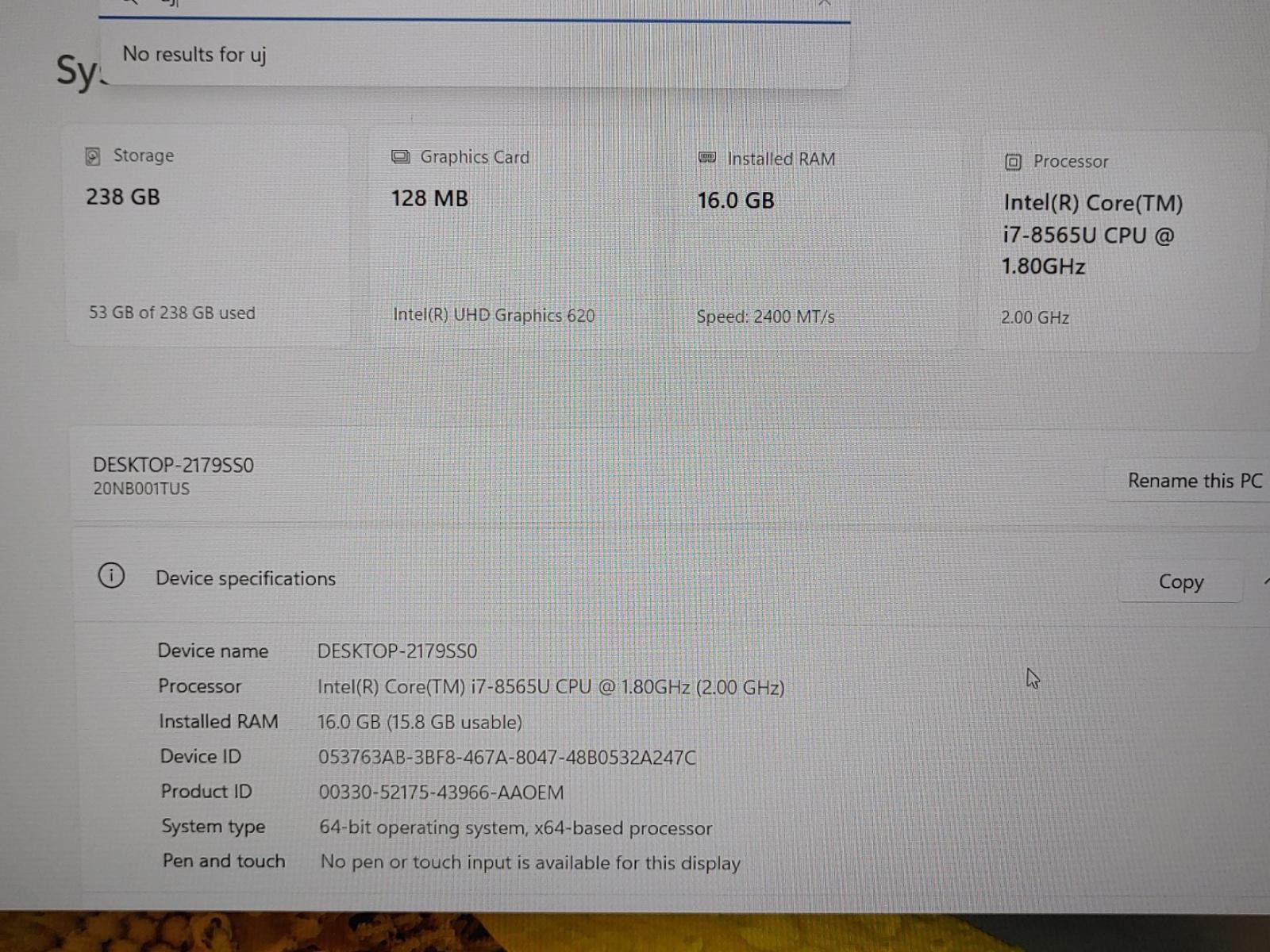 Lenovo ThinkPad E590 15.6″ Intel i7-8565U 16GB RAM 256GB SSD Win11Pro **NO A/C**