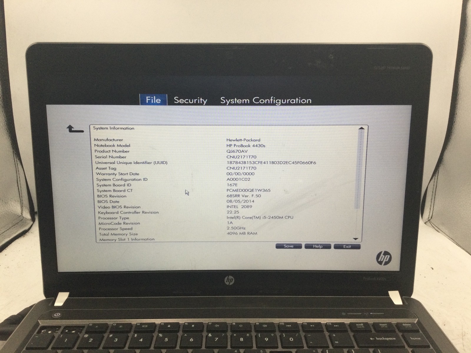 HP PROBOOK 4430s – BOOTS TO BIOS – INTEL I5 2450M – 4GB RAM -READ DESCRIPTION-BB